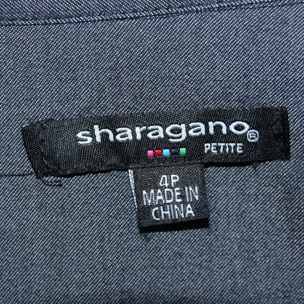 Sharagano Petite Zip Front Belted Pockets Chambray Shirtwaist Dress 4P 70s Style - Picture 11 of 11